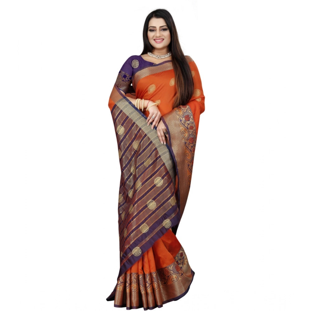 Women'S Silk Blend Woven Saree With Unstitched Blouse 5.5Mtr (