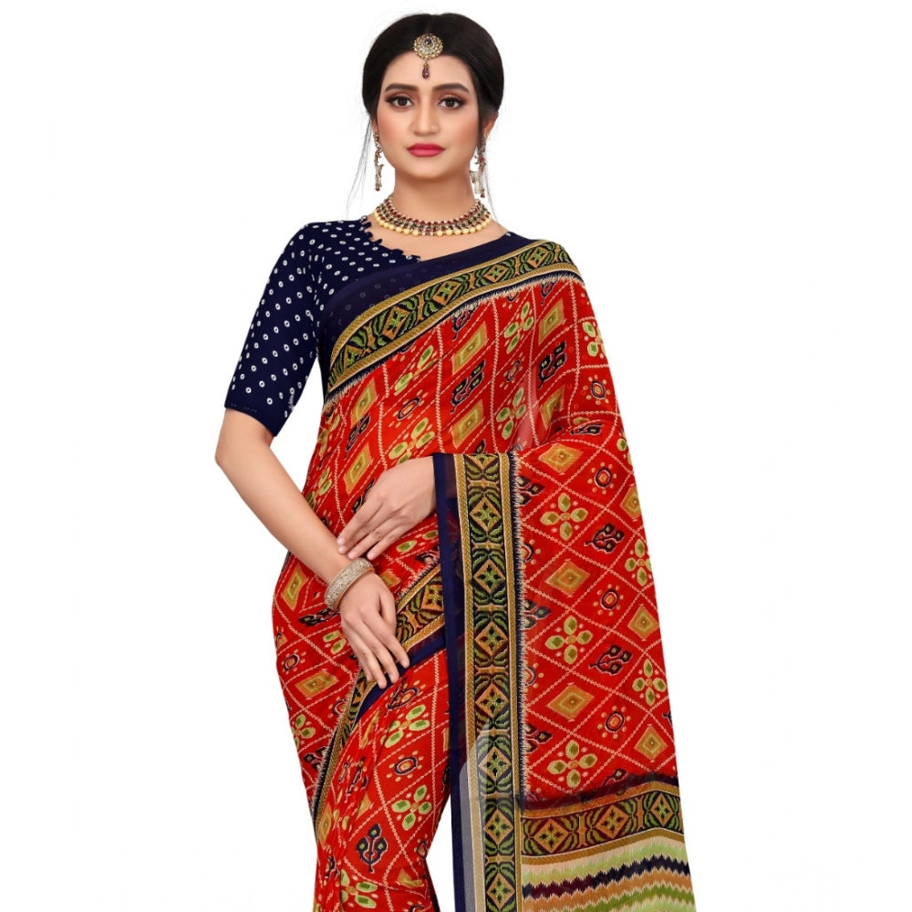 Women'S Georgette Floral Print Saree With Unstitched Blouse 5.