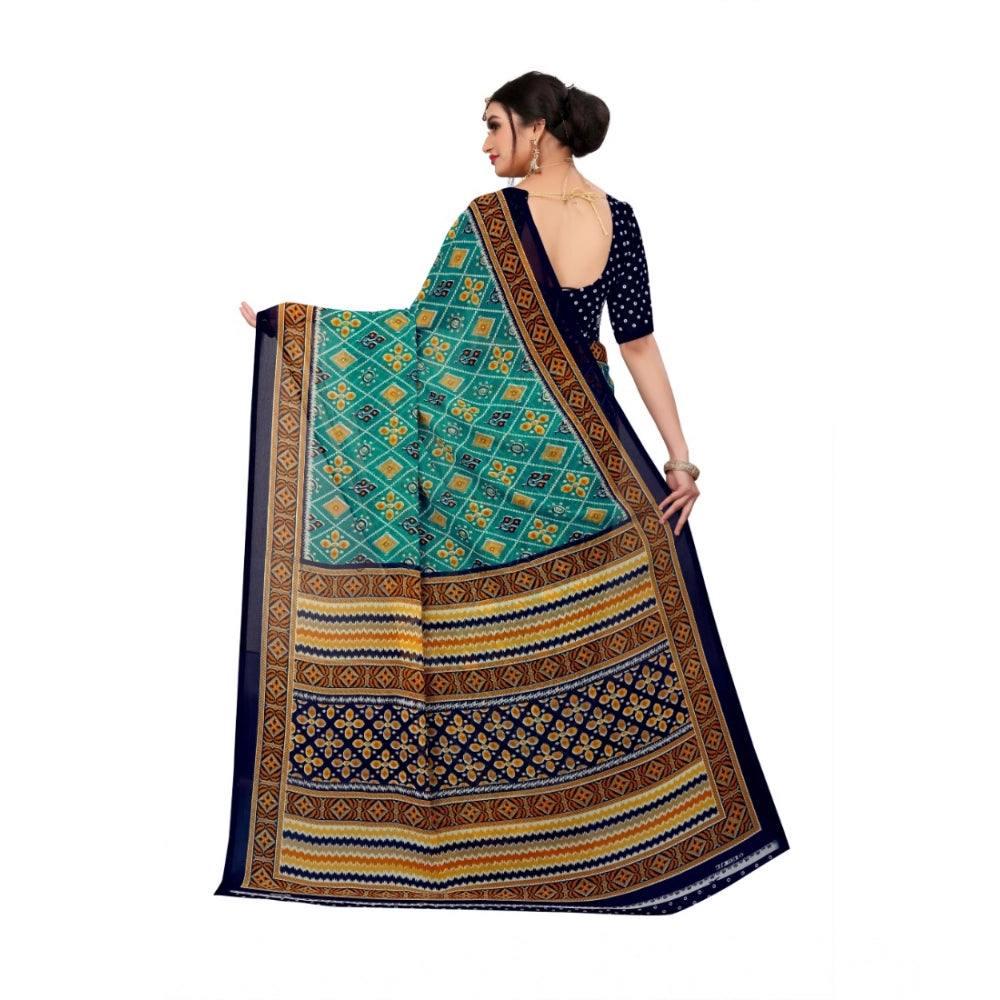 Women'S Georgette Floral Print Saree With Unstitched Blouse 5.