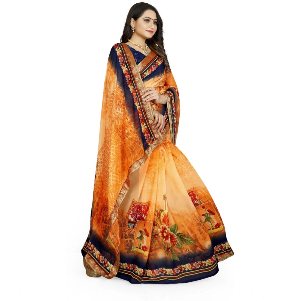Women'S Georgette Floral Print Saree With Unstitched Blouse 5.