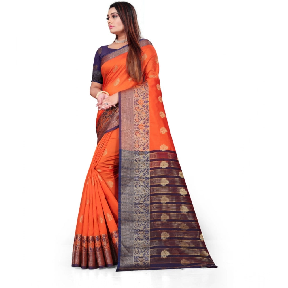 Women'S Silk Blend Woven Saree With Unstitched Blouse 5.5Mtr (