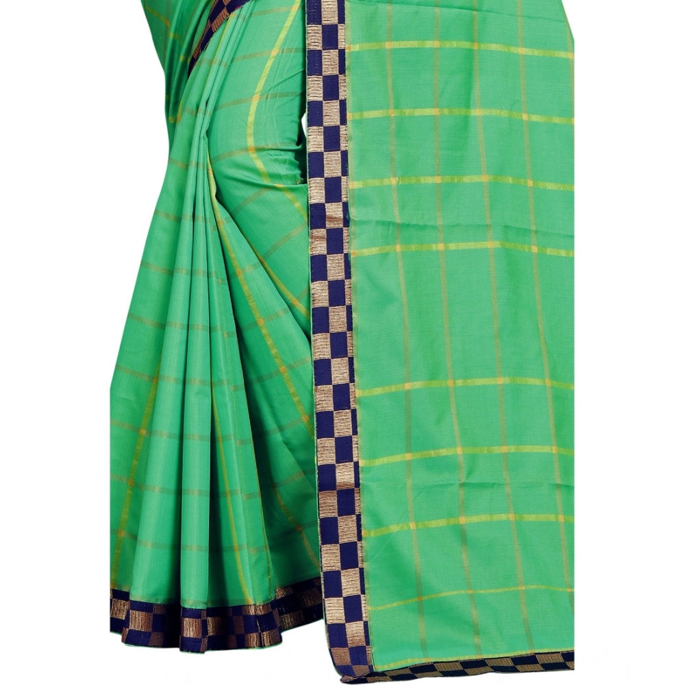 Women'S Cotton Silk Checkered Saree With Unstitched Blouse 5.5