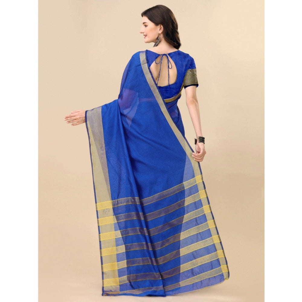Women'S Cotton Silk Striped Saree With Unstitched Blouse 5.5Mt