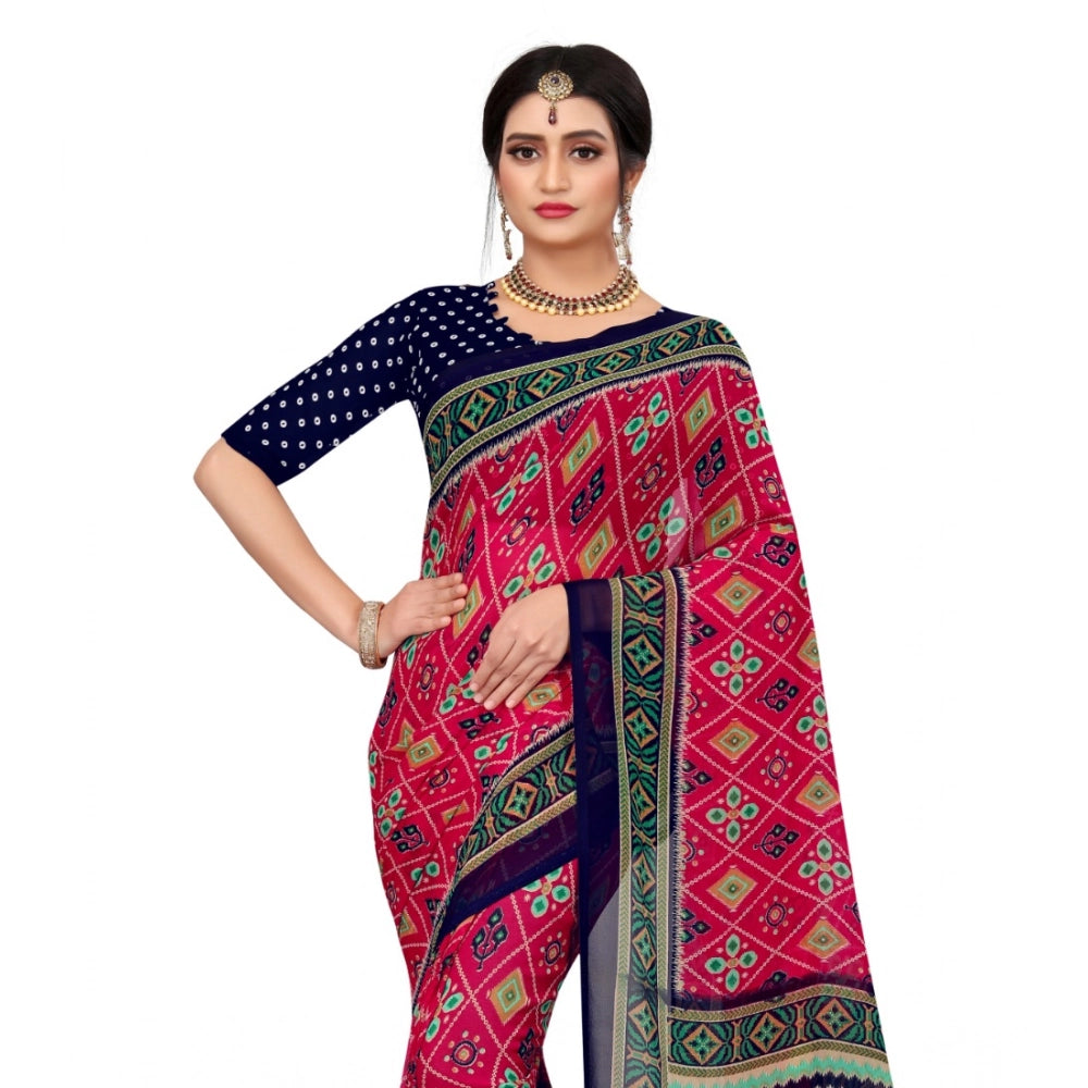 Women'S Georgette Floral Print Saree With Unstitched Blouse 5.