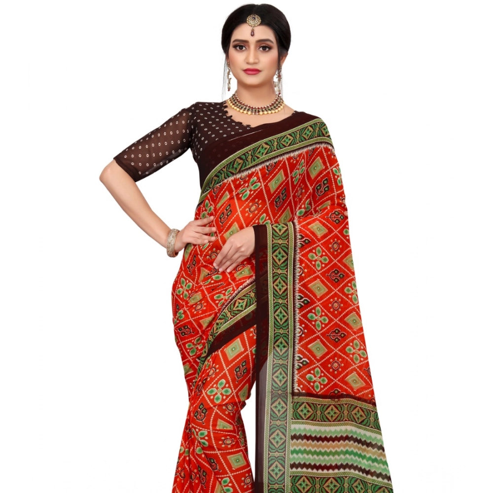 Women'S Georgette Floral Print Saree With Unstitched Blouse 5.