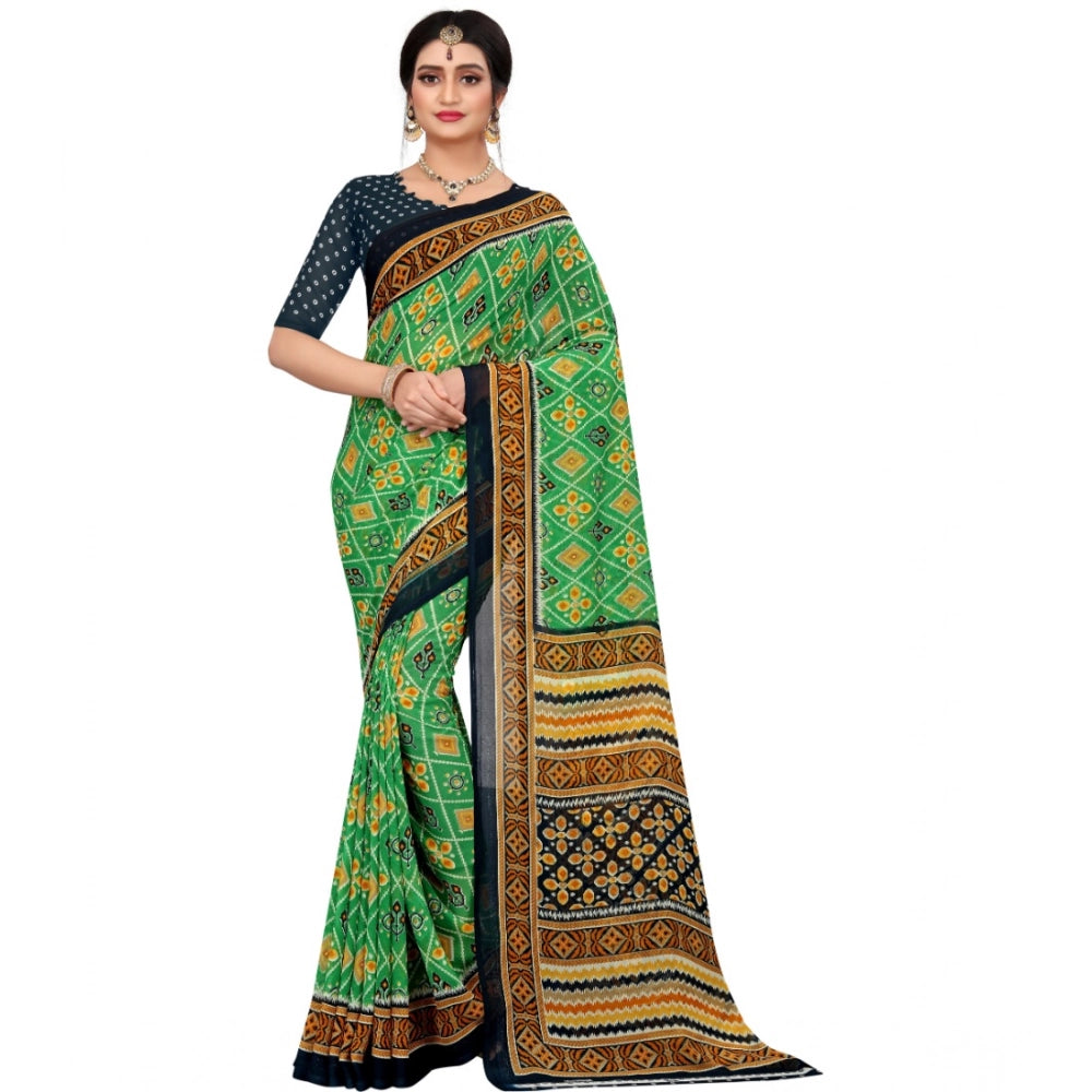 Women'S Georgette Floral Print Saree With Unstitched Blouse 5.