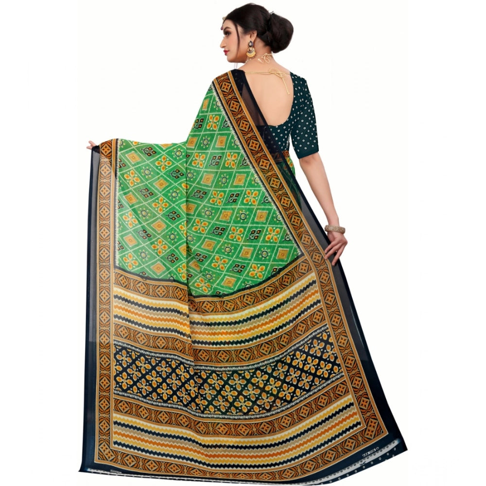 Women'S Georgette Floral Print Saree With Unstitched Blouse 5.
