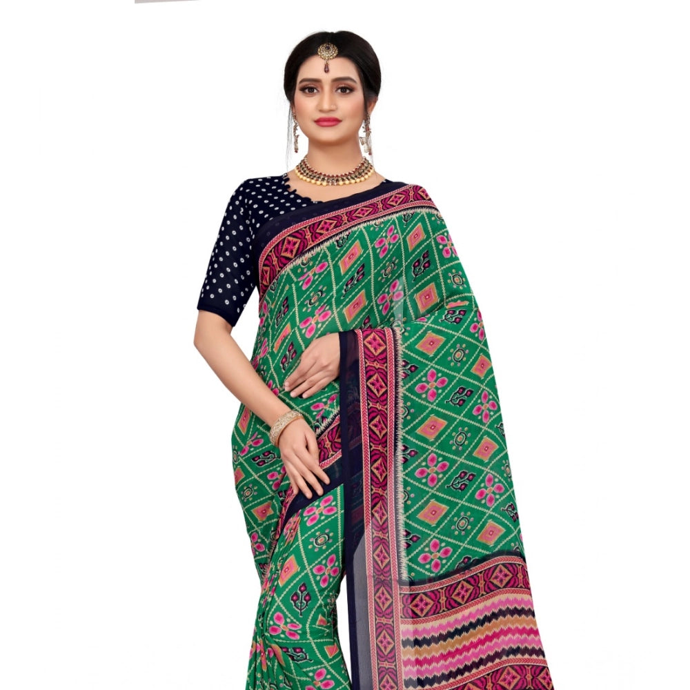 Women'S Georgette Floral Print Saree With Unstitched Blouse 5.