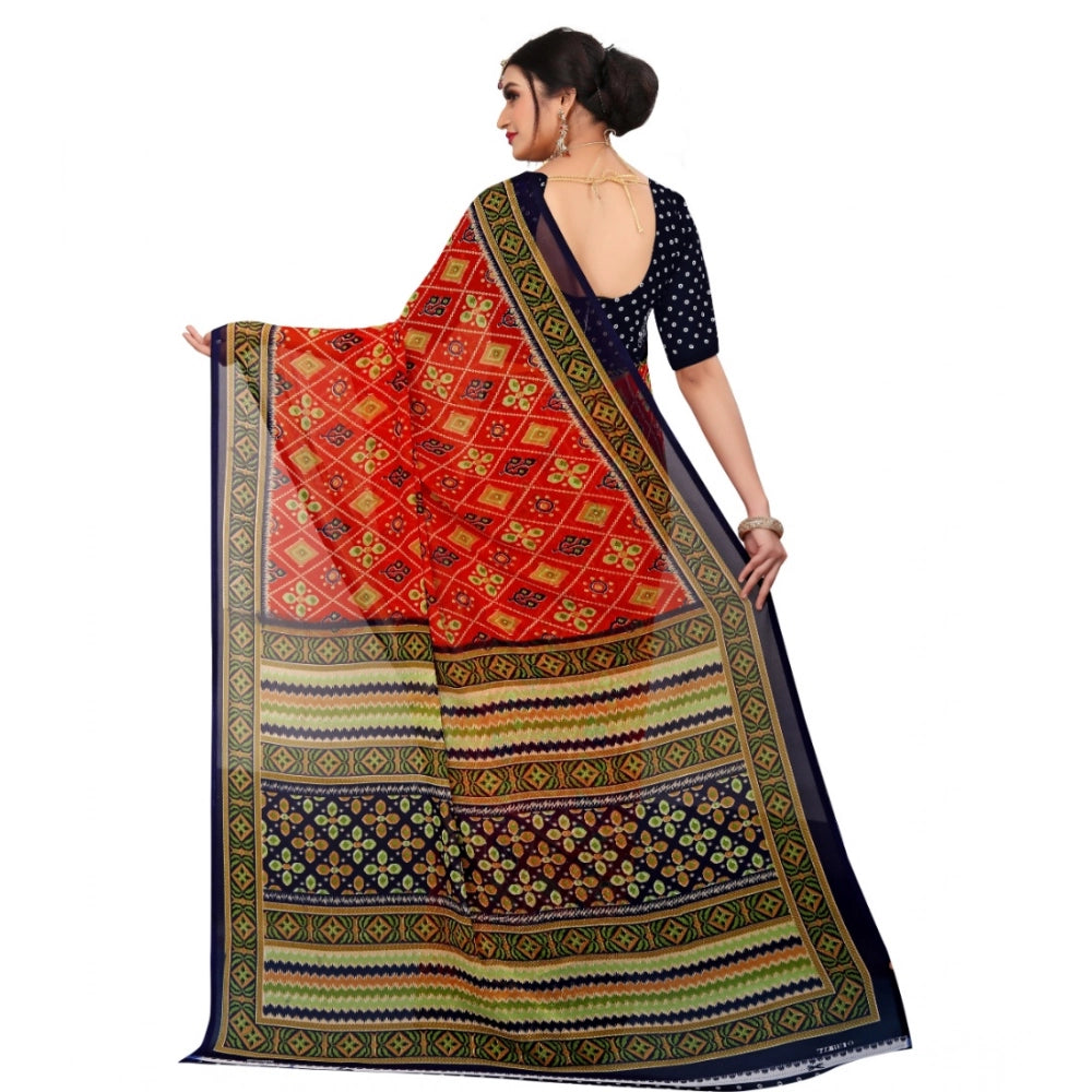 Women'S Georgette Floral Print Saree With Unstitched Blouse 5.