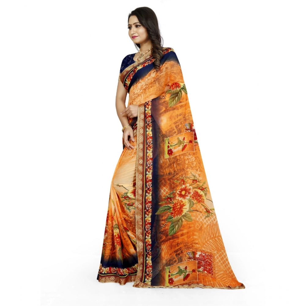 Women'S Georgette Floral Print Saree With Unstitched Blouse 5.