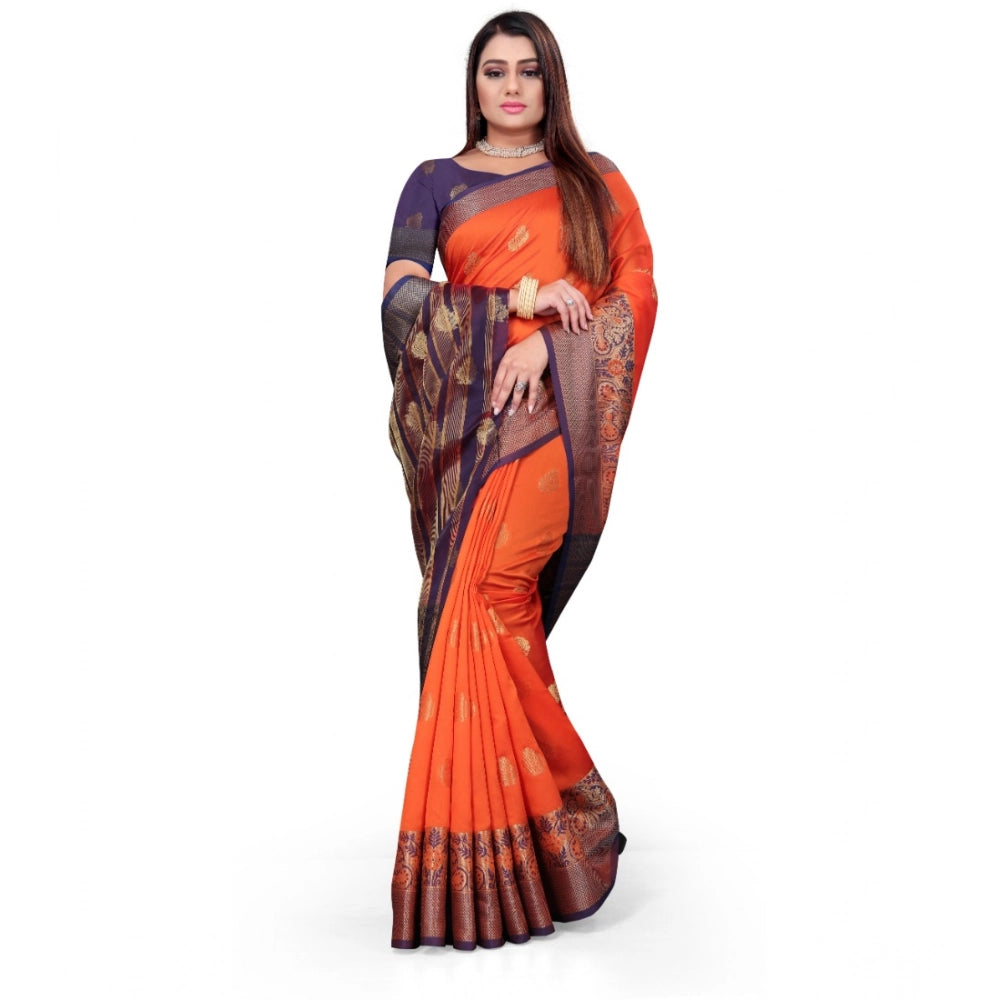Women'S Silk Blend Woven Saree With Unstitched Blouse 5.5Mtr (