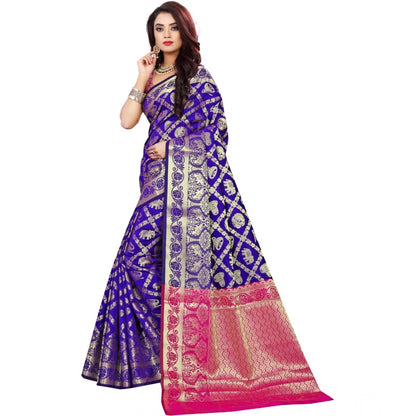 Women's Jacquard Woven Saree With Unstitched Blouse 5.5Mtr (Blue)