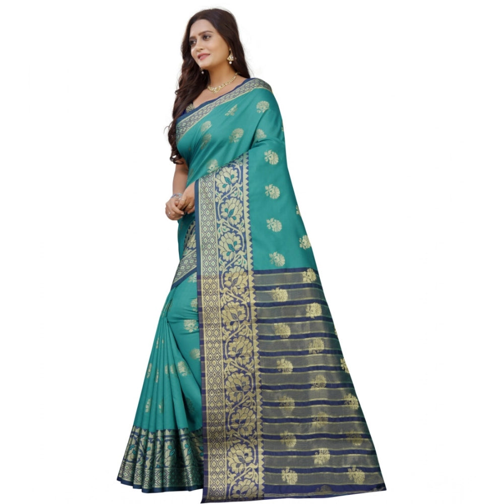 Women'S Silk Blend Woven Saree With Unstitched Blouse 5.5Mtr (