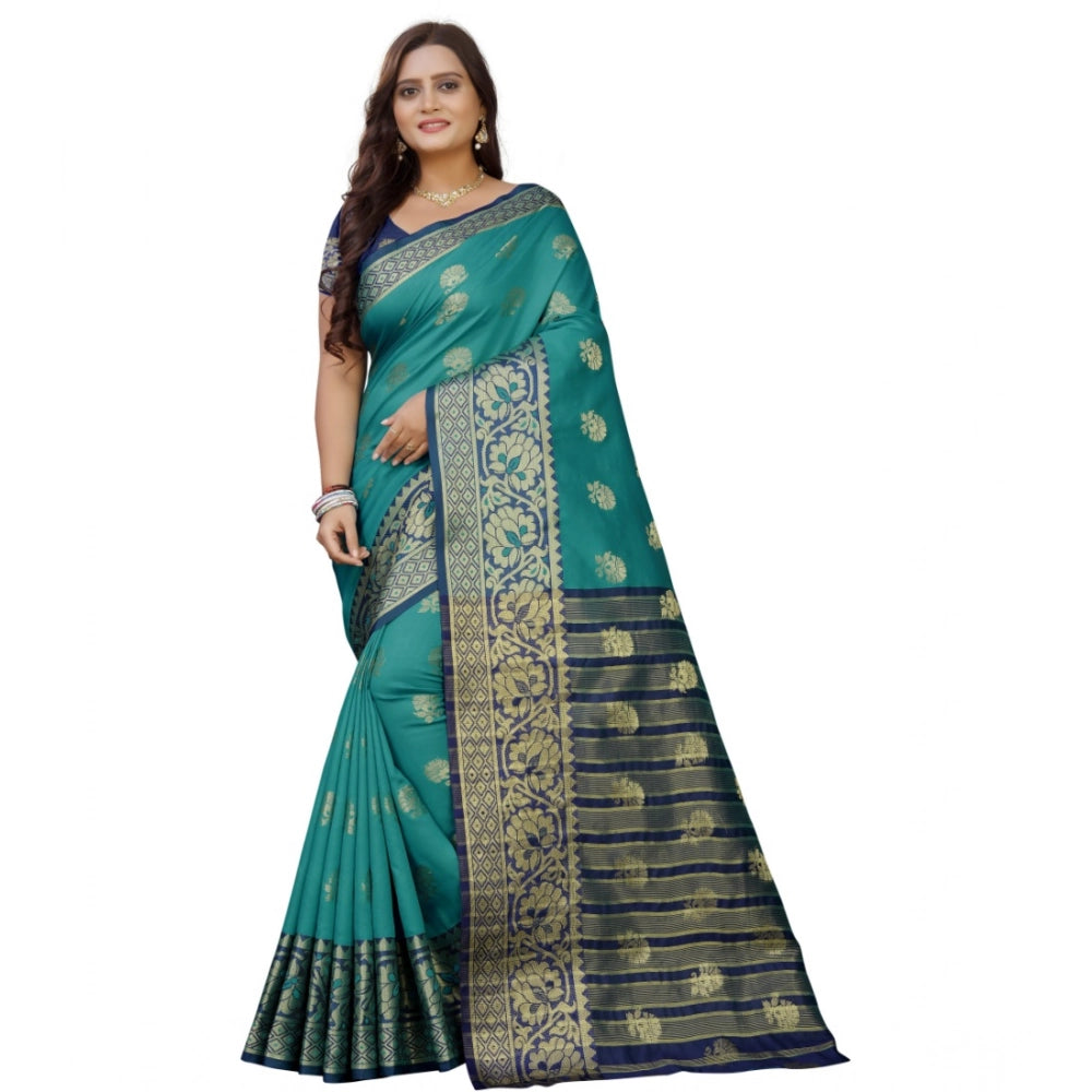 Women'S Silk Blend Woven Saree With Unstitched Blouse 5.5Mtr (