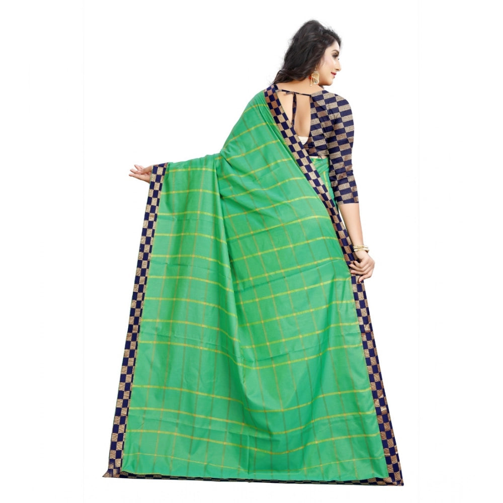 Women'S Cotton Silk Checkered Saree With Unstitched Blouse 5.5