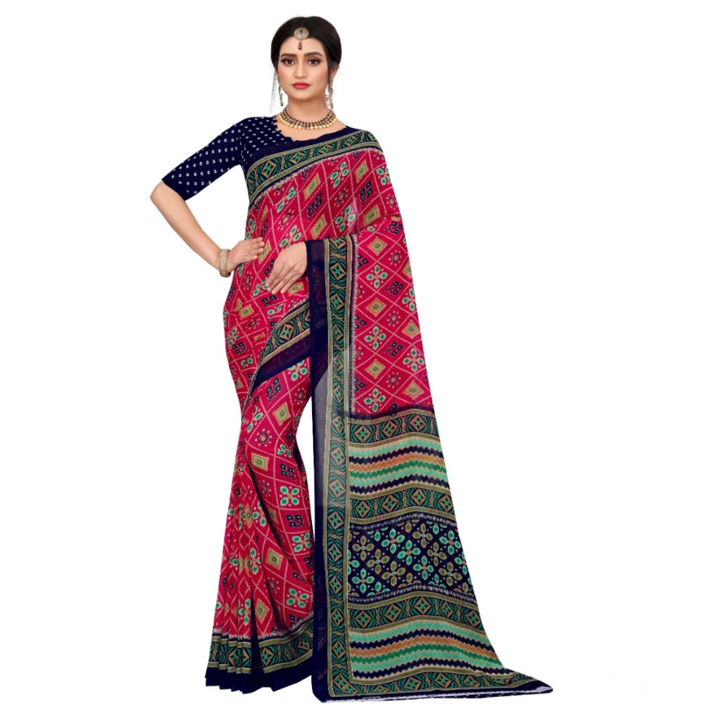 Women'S Georgette Floral Print Saree With Unstitched Blouse 5.