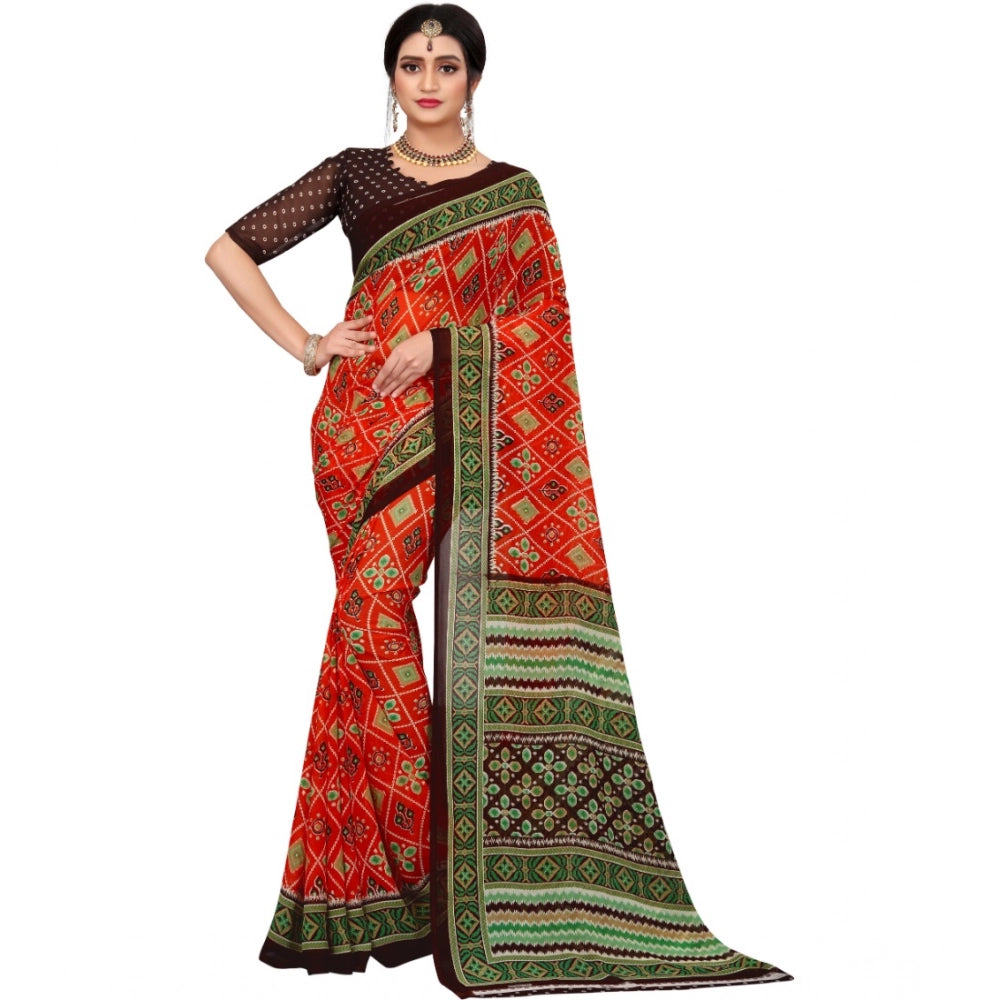 Women'S Georgette Floral Print Saree With Unstitched Blouse 5.