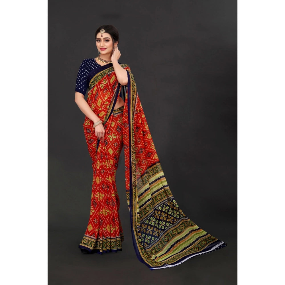 Women'S Georgette Floral Print Saree With Unstitched Blouse 5.