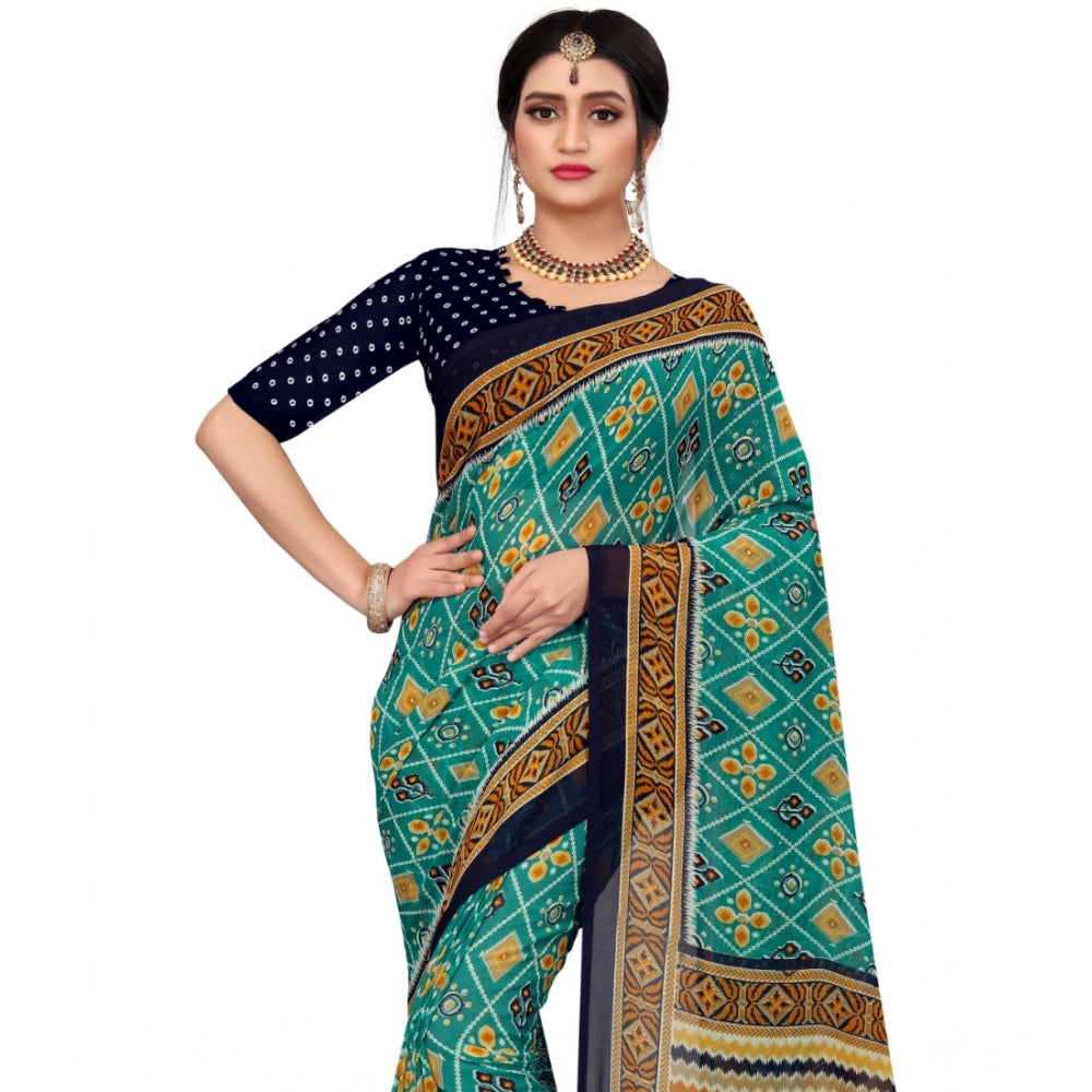 Women'S Georgette Floral Print Saree With Unstitched Blouse 5.