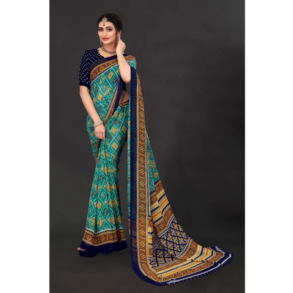 Women'S Georgette Floral Print Saree With Unstitched Blouse 5.