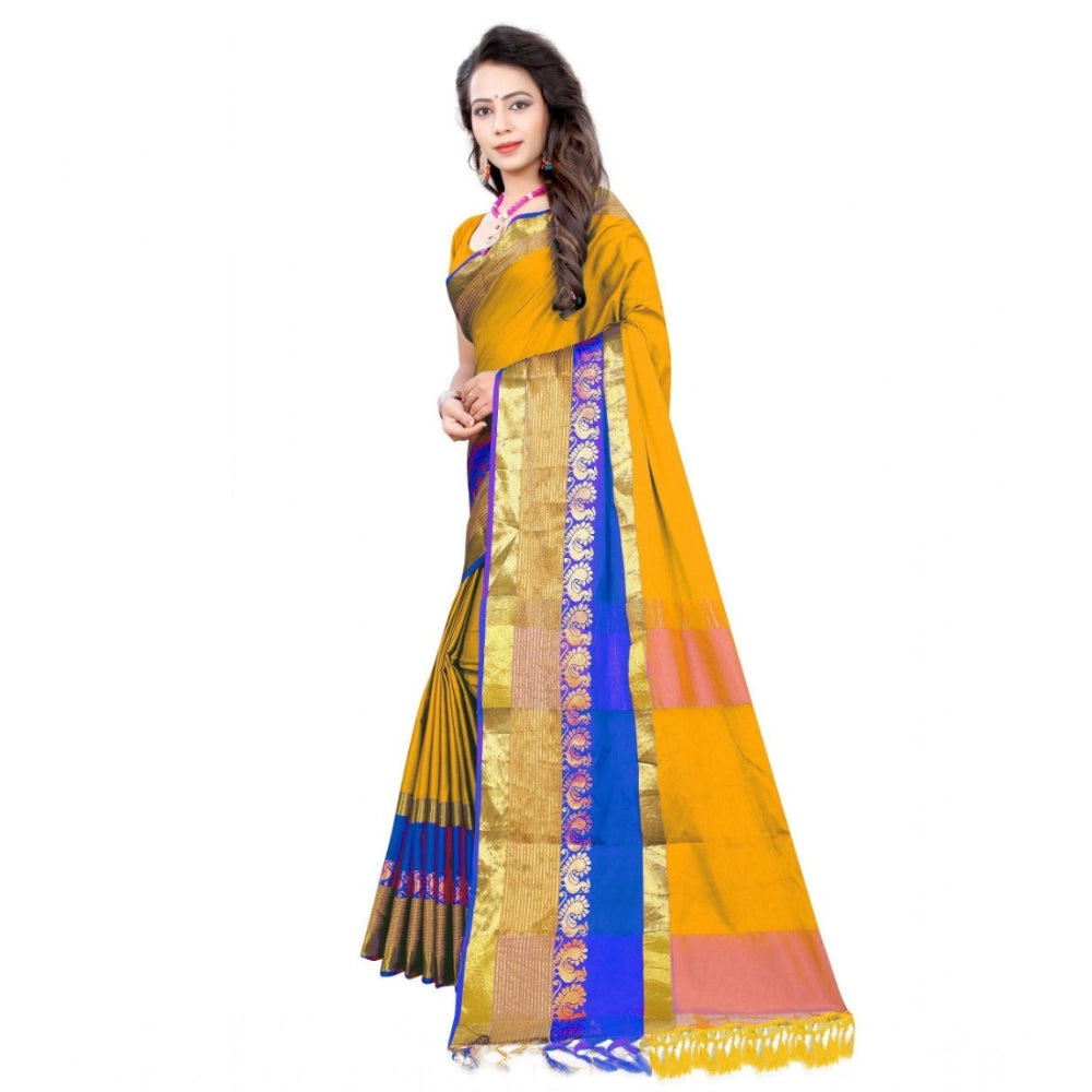 Women'S Jacquard Woven Saree With Unstitched Blouse 5.5Mtr (Ye