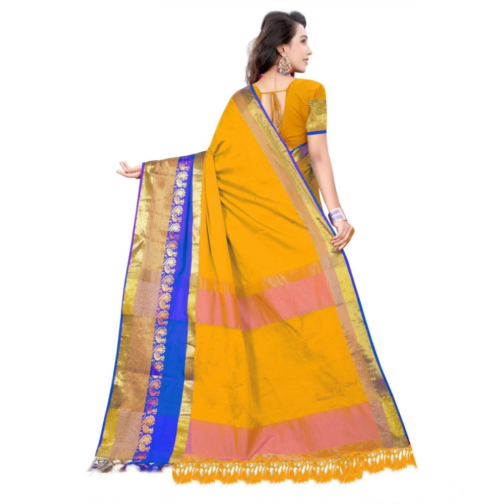 Women'S Jacquard Woven Saree With Unstitched Blouse 5.5Mtr (Ye