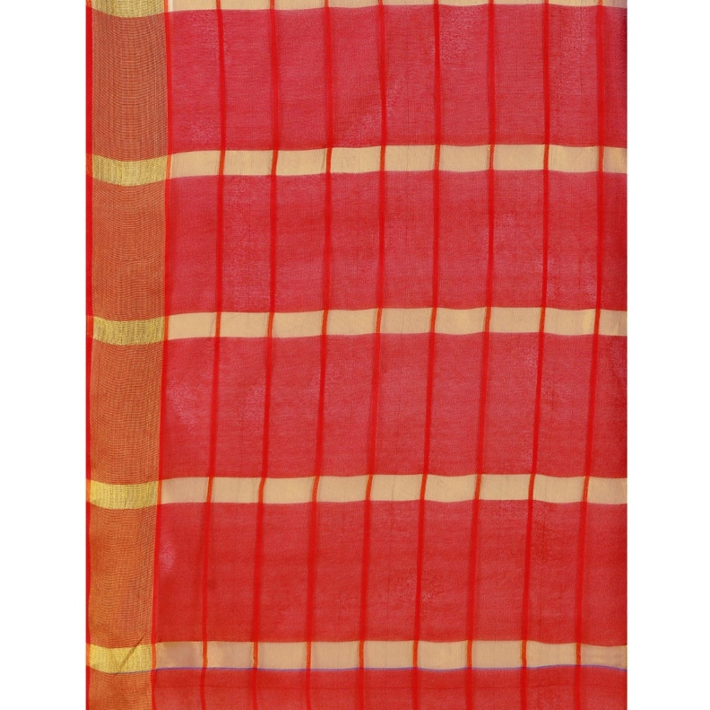 Women'S Cotton Silk Checkered Saree With Unstitched Blouse 5.5