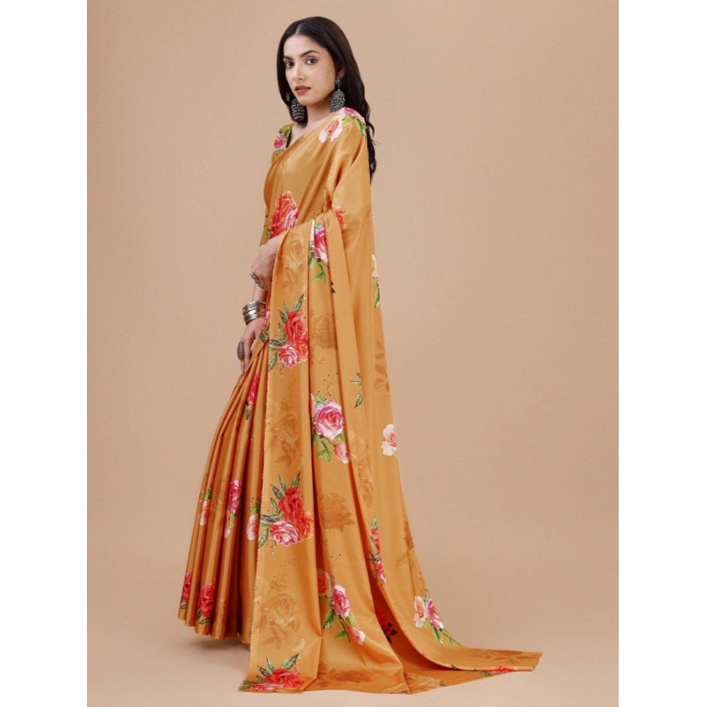 Women'S Crepe Digital Print Saree With Unstitched Blouse 5.5Mt