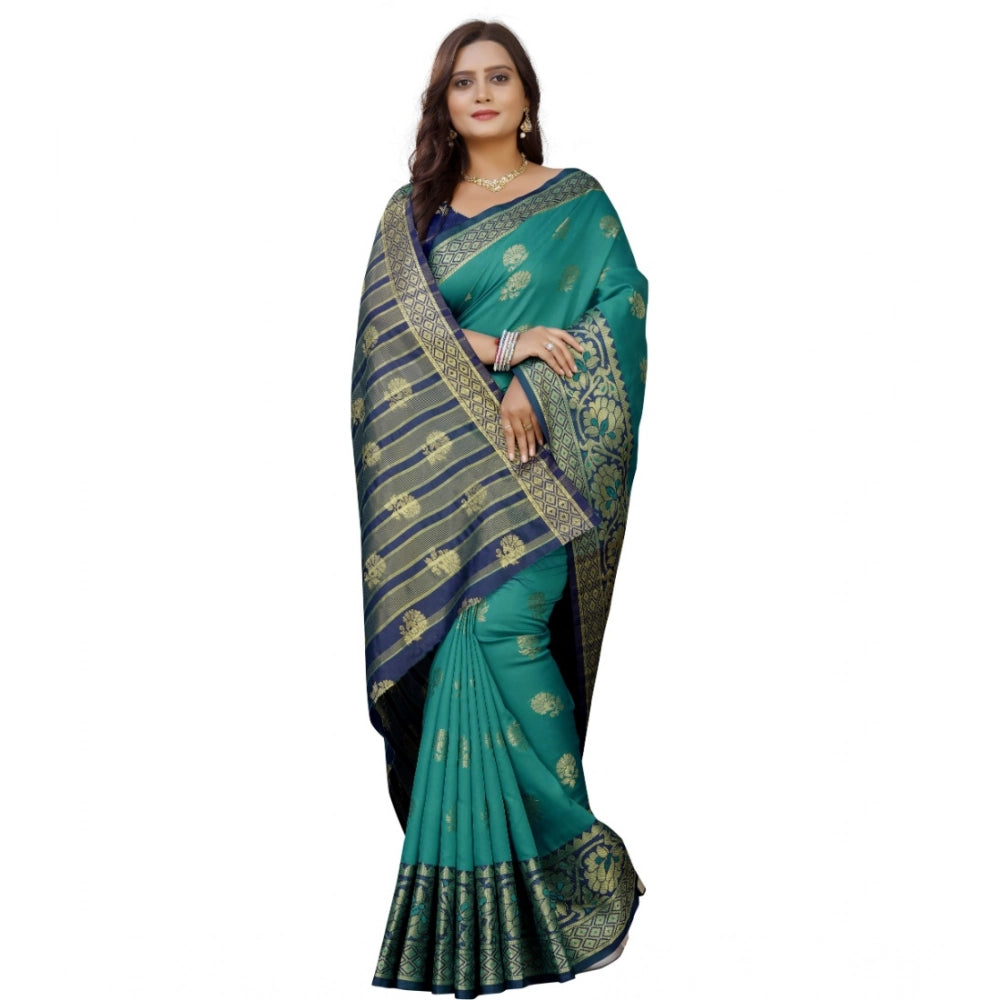 Women'S Silk Blend Woven Saree With Unstitched Blouse 5.5Mtr (