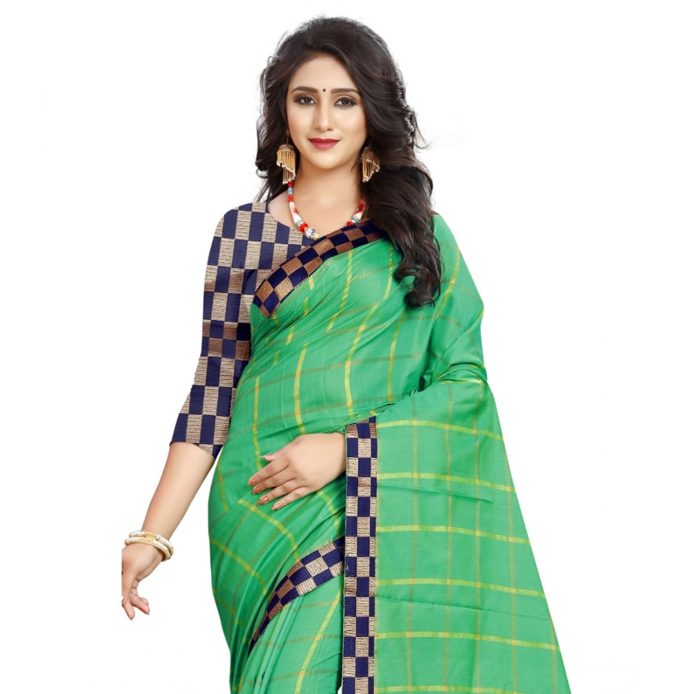 Women'S Cotton Silk Checkered Saree With Unstitched Blouse 5.5