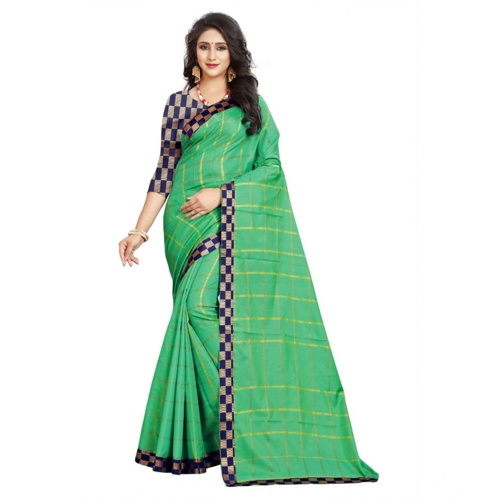 Women'S Cotton Silk Checkered Saree With Unstitched Blouse 5.5