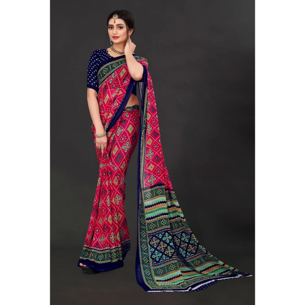 Women'S Georgette Floral Print Saree With Unstitched Blouse 5.