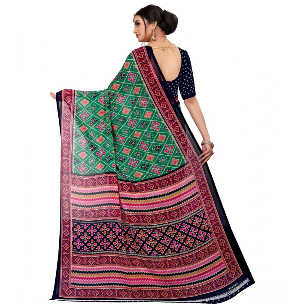 Women'S Georgette Floral Print Saree With Unstitched Blouse 5.