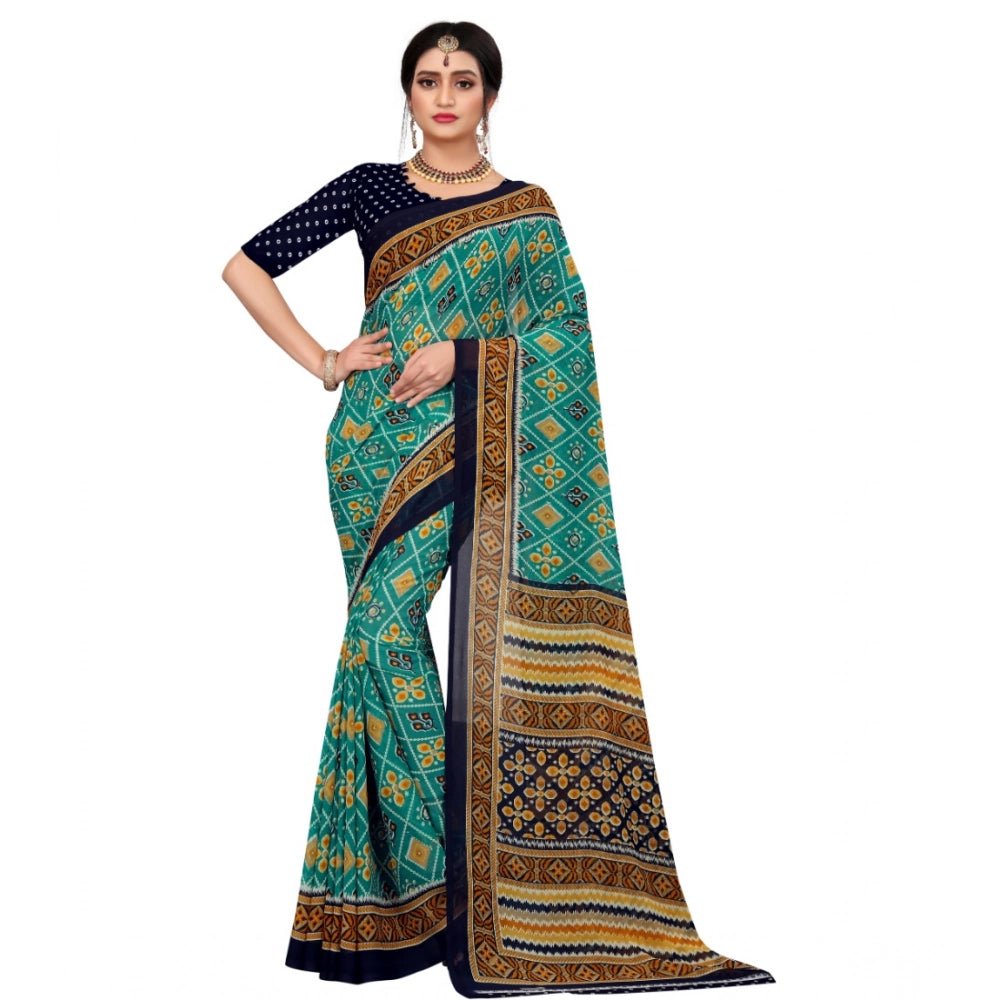 Women'S Georgette Floral Print Saree With Unstitched Blouse 5.