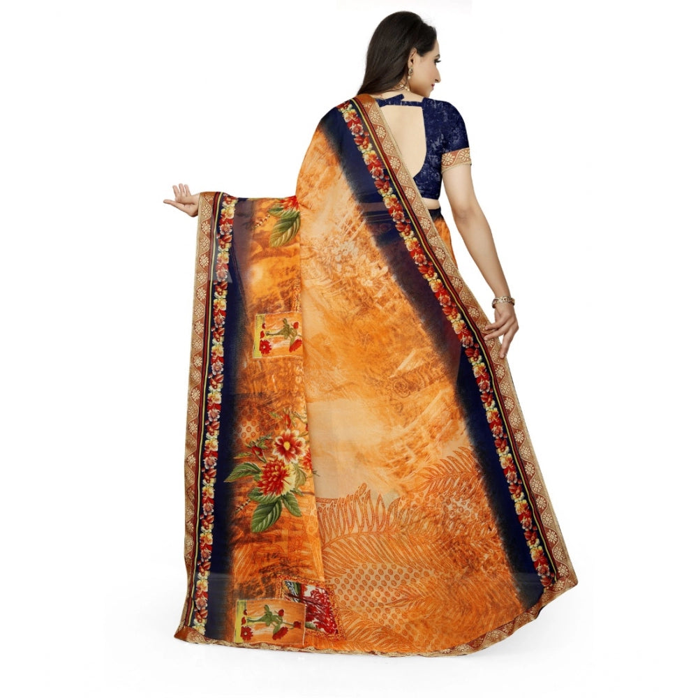 Women'S Georgette Floral Print Saree With Unstitched Blouse 5.