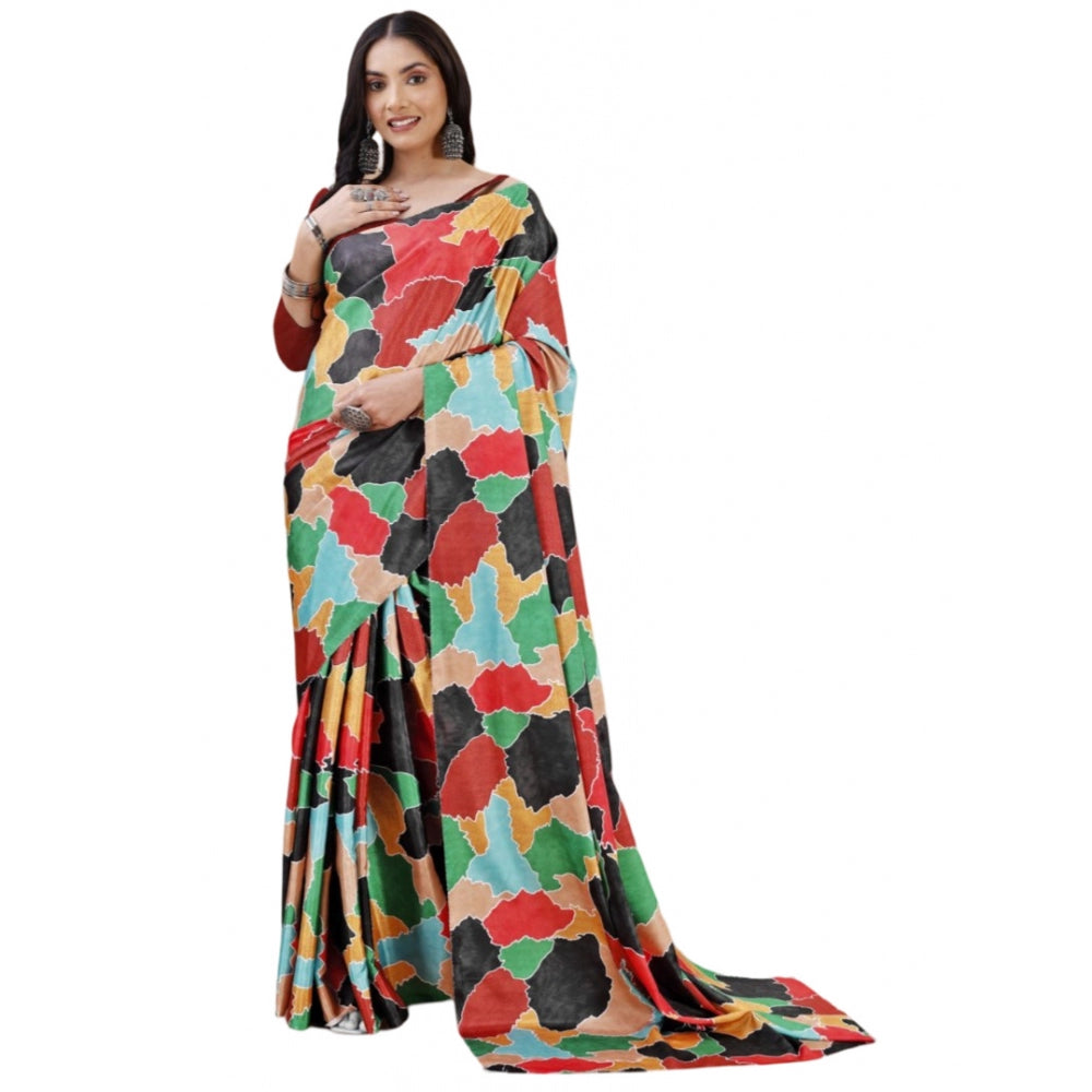 Women'S Crepe Digital Print Saree With Unstitched Blouse 5.5Mt