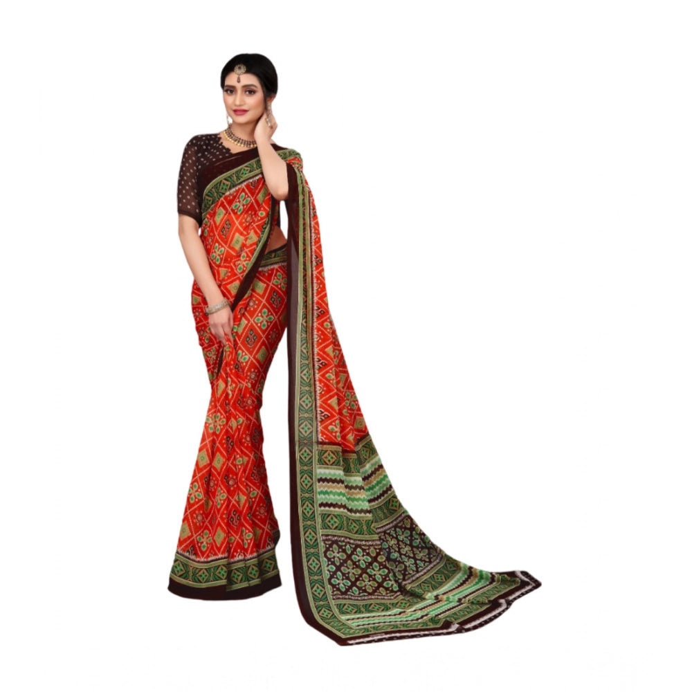 Women'S Georgette Floral Print Saree With Unstitched Blouse 5.