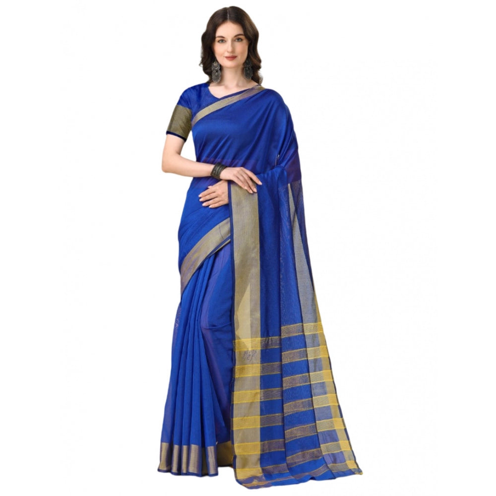 Women'S Cotton Silk Striped Saree With Unstitched Blouse 5.5Mt