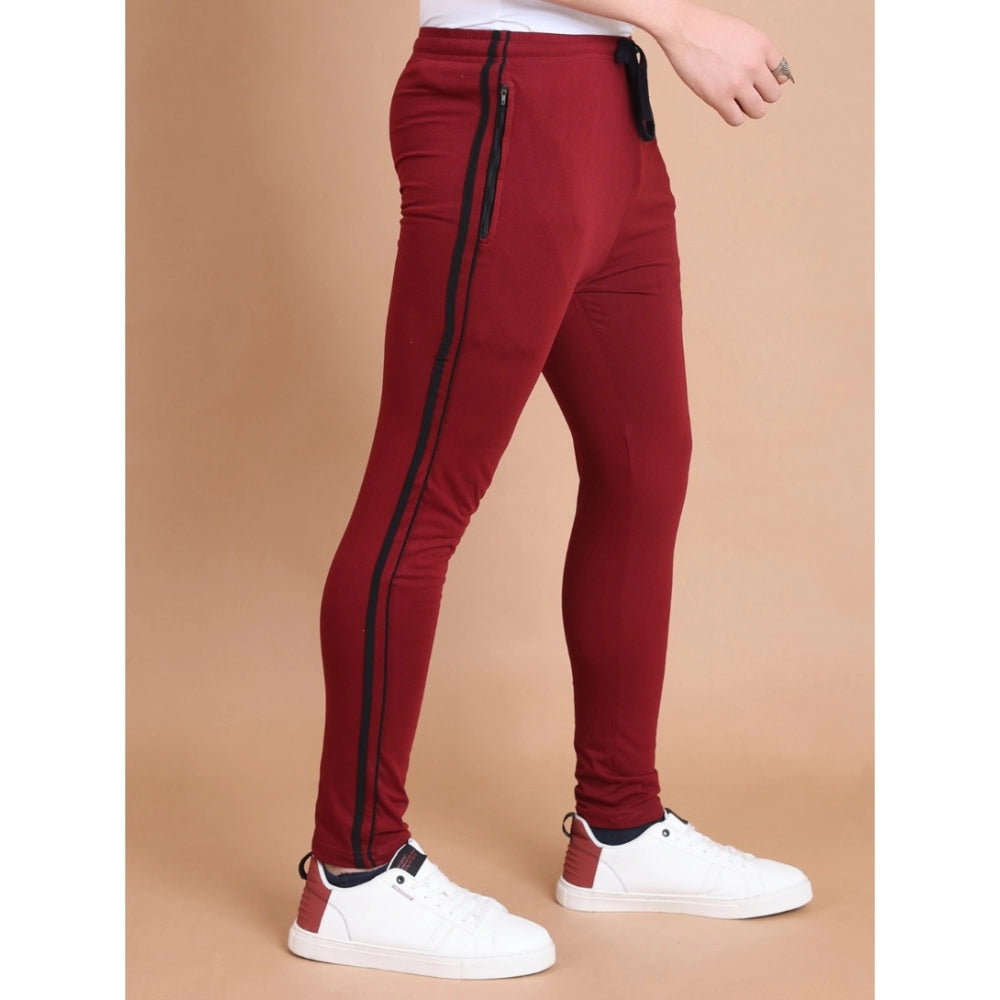 Men'S Casual Cotton Striped Full Length Track Pant (Maroon)