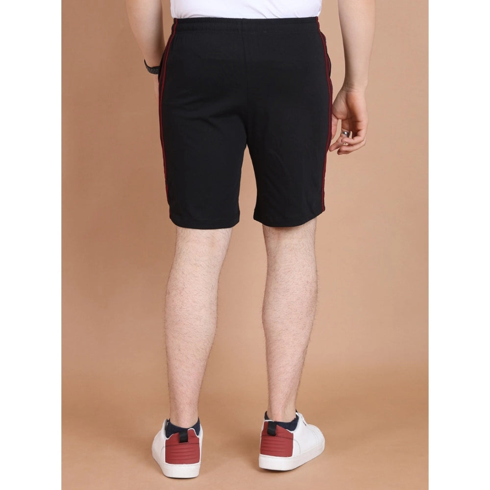 Men'S Casual Cotton Striped Above Knee Shorts (Black)