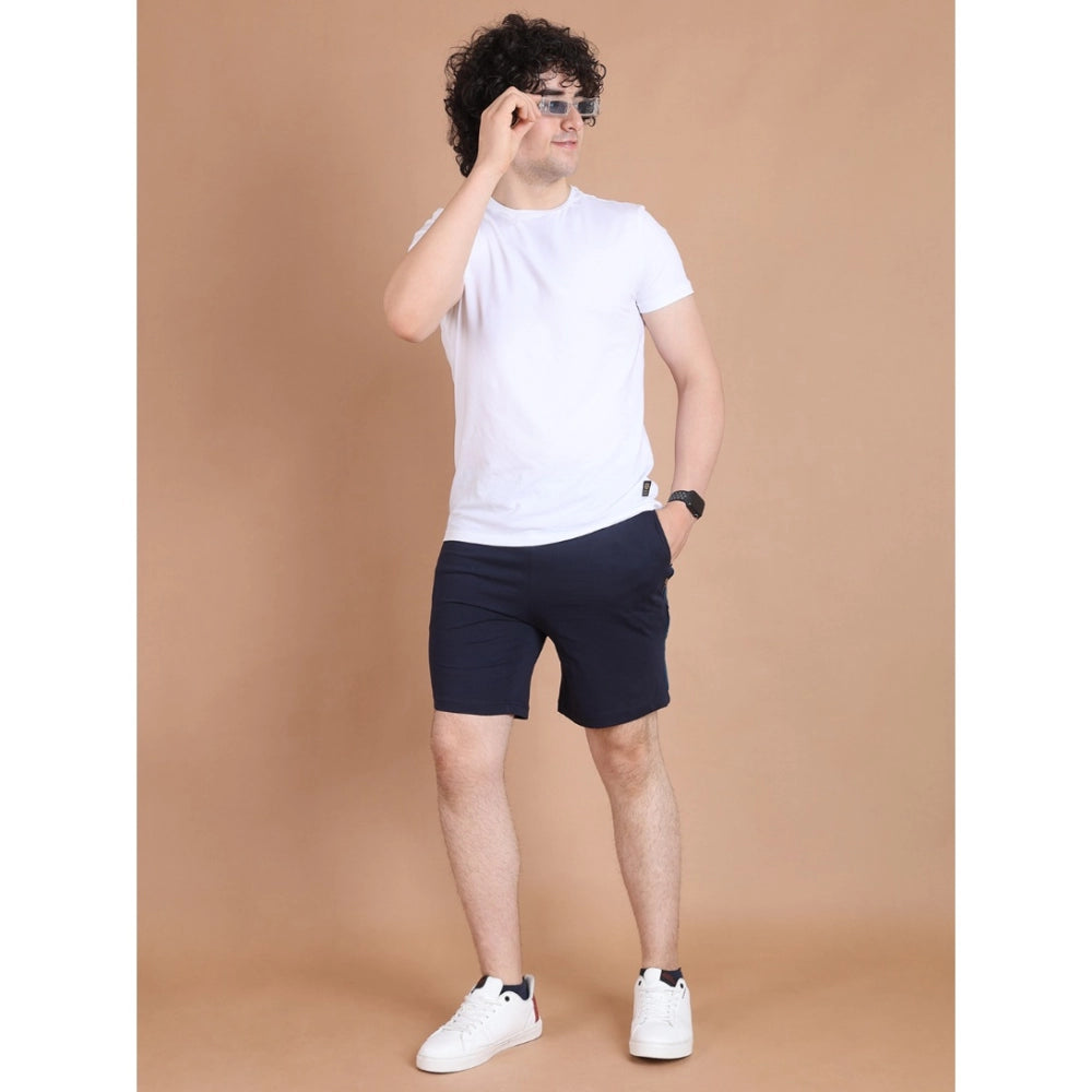 Men'S Casual Cotton Striped Above Knee Shorts (Navy)