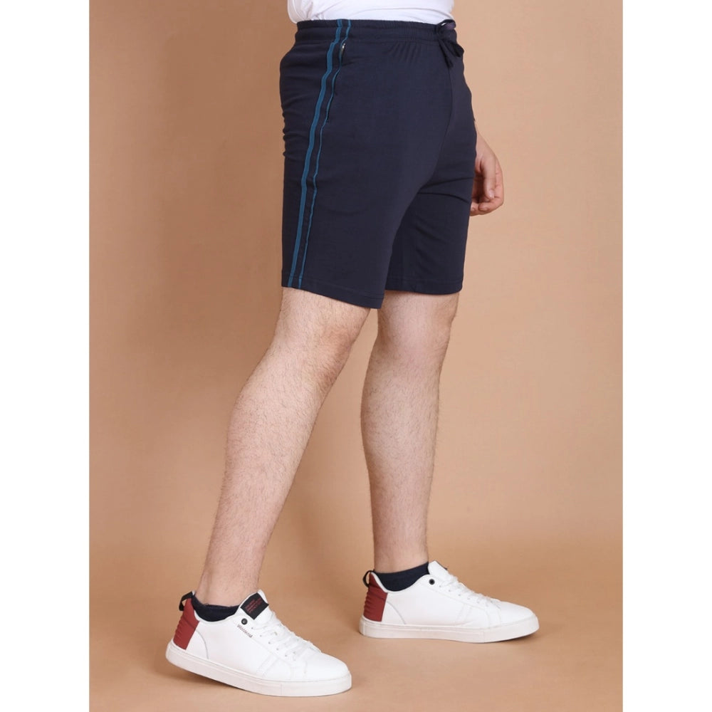 Men'S Casual Cotton Striped Above Knee Shorts (Navy)