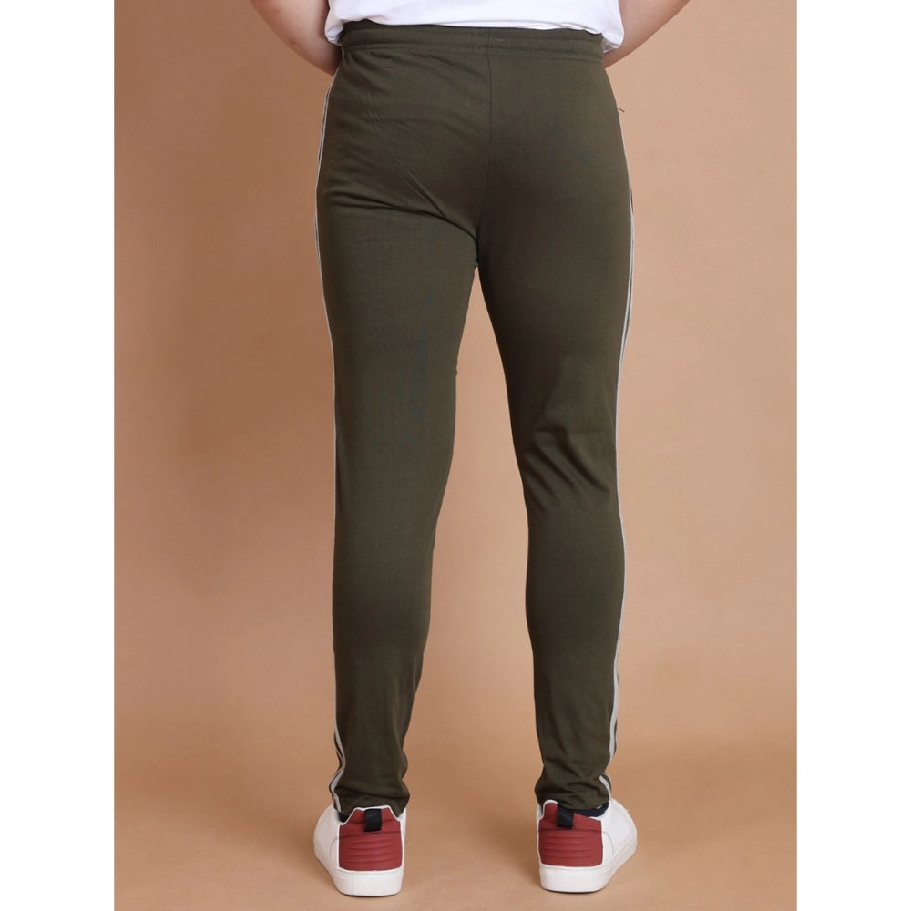 Men'S Casual Cotton Striped Full Length Track Pant (Olive)