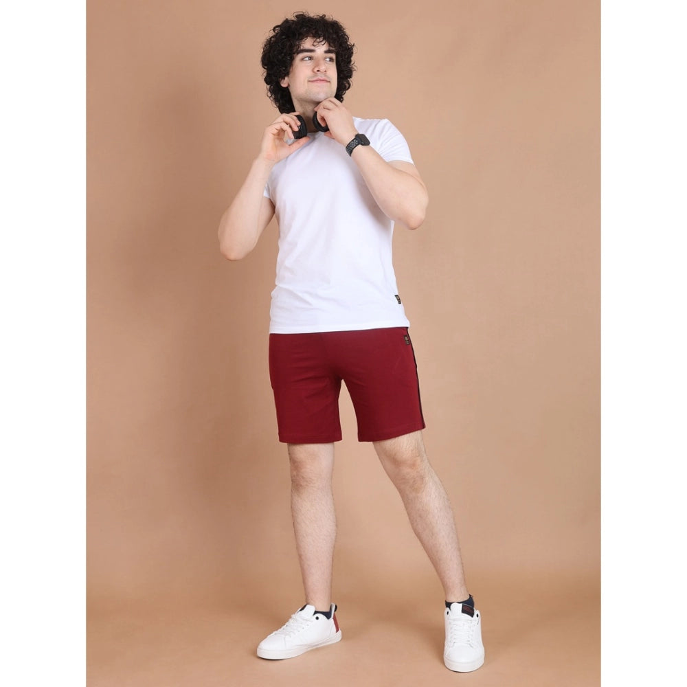 Men'S Casual Cotton Striped Above Knee Shorts (Maroon)