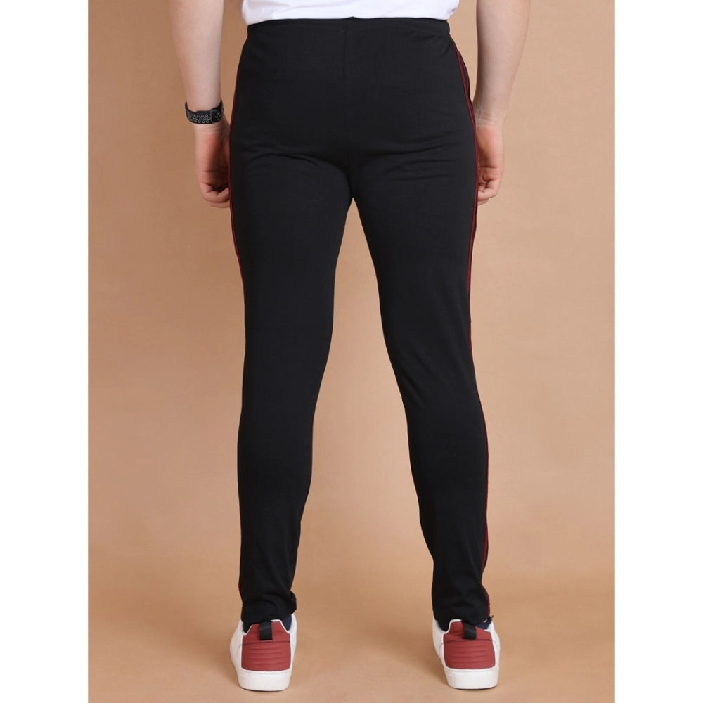 Men'S Casual Cotton Striped Full Length Track Pant (Black)