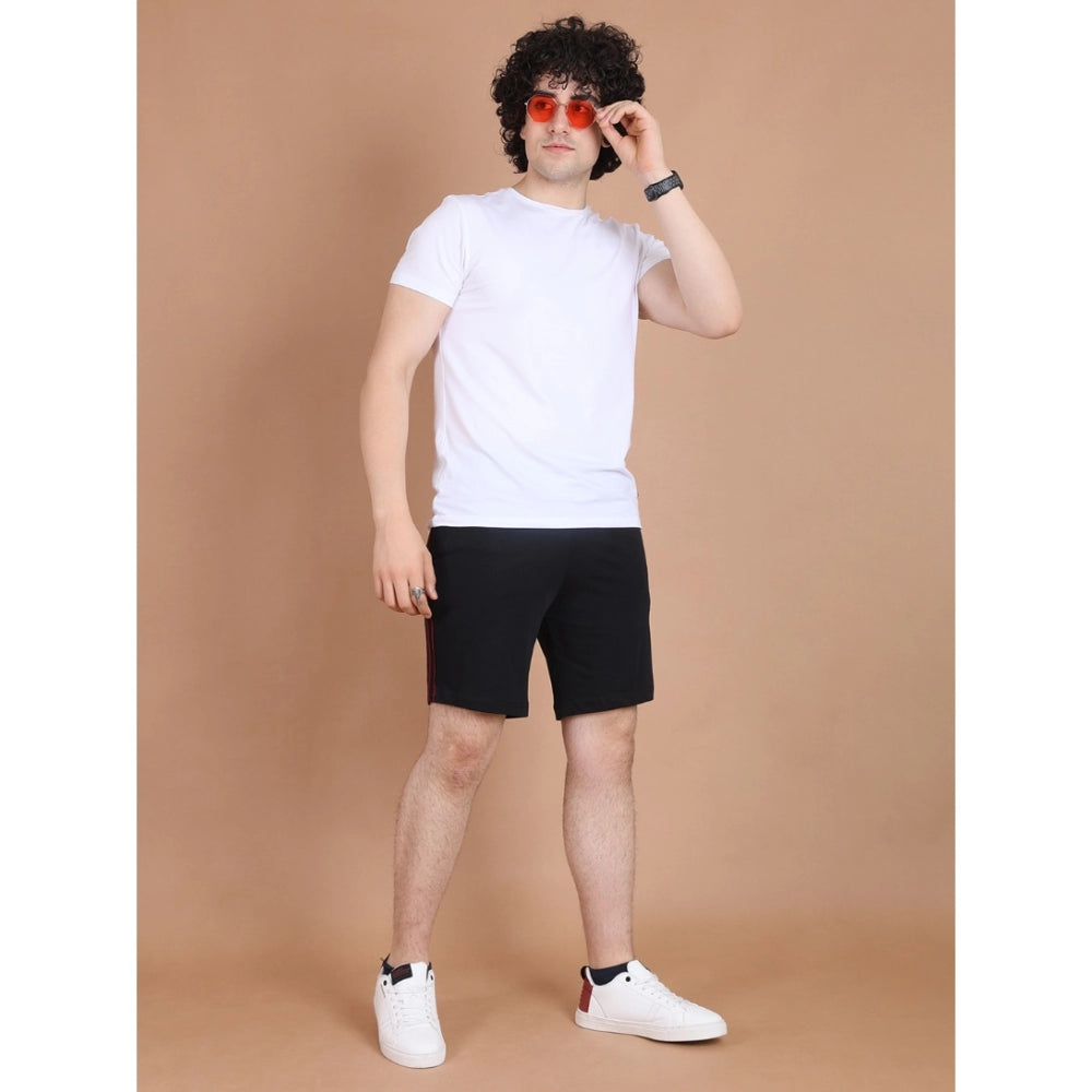 Men'S Casual Cotton Striped Above Knee Shorts (Black)
