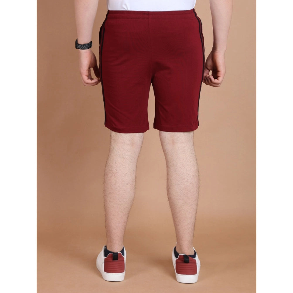 Men'S Casual Cotton Striped Above Knee Shorts (Maroon)