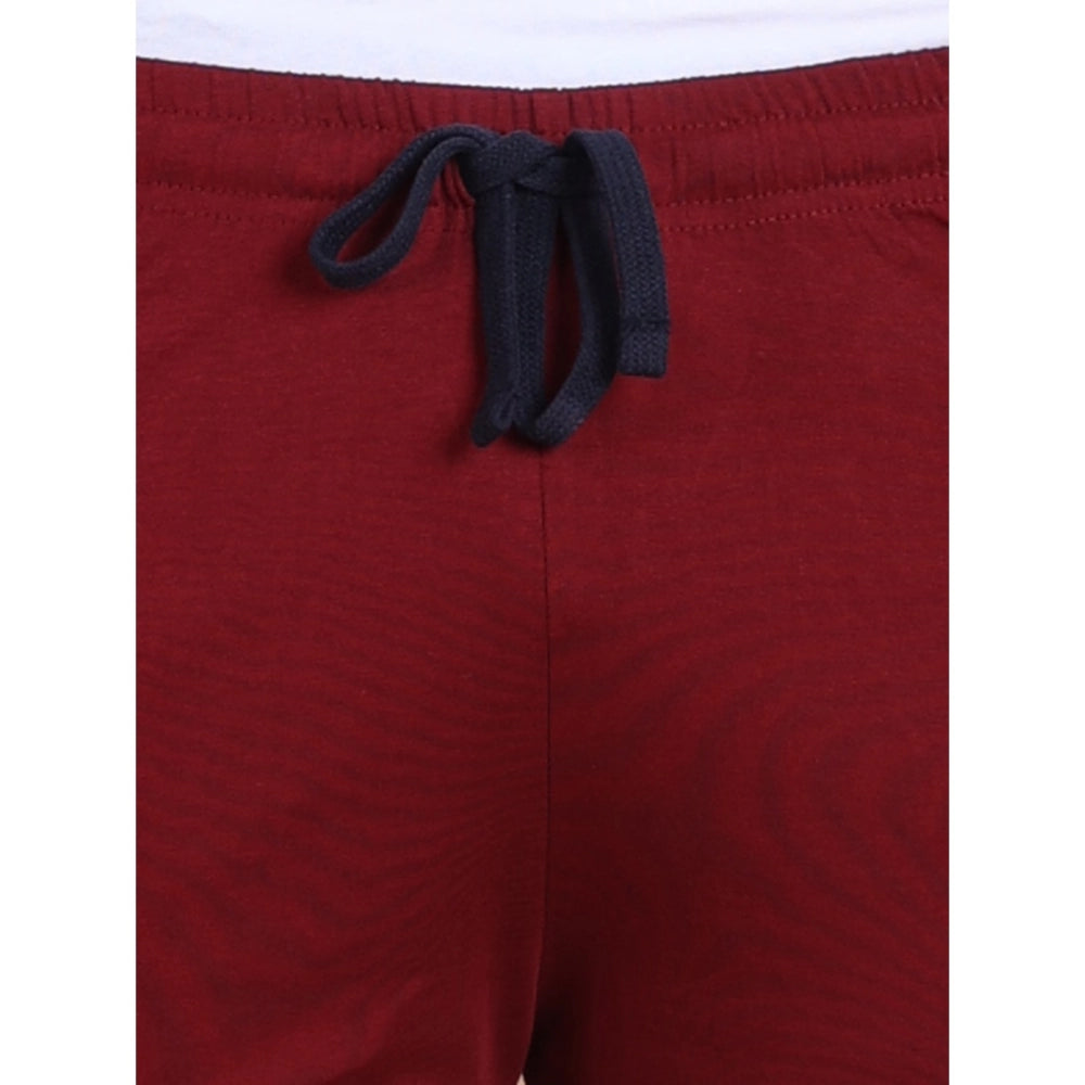 Men'S Casual Cotton Striped Above Knee Shorts (Maroon)