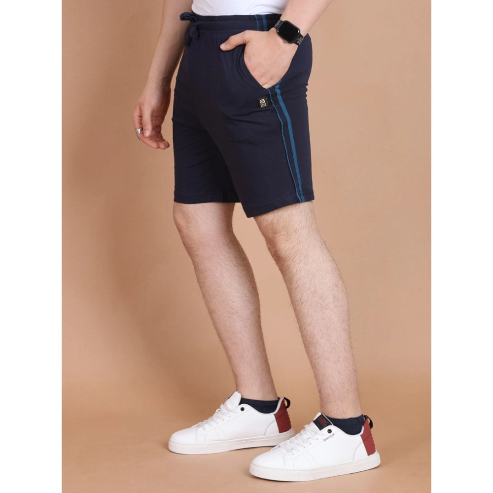 Men'S Casual Cotton Striped Above Knee Shorts (Navy)