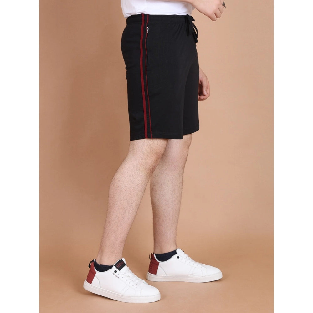 Men'S Casual Cotton Striped Above Knee Shorts (Black)